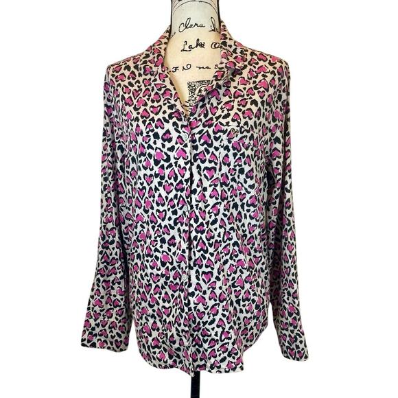 VICTORIA SECRET PJ TOP PINK HEARTS CHEETAH SZ M L SOFT AESTHETIC ANIMAL PRINT - Picture 15 of 15